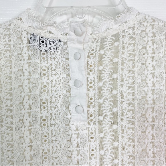 Topshop Embroidered Lace Mock Neck LS Top - Picture 4 of 9